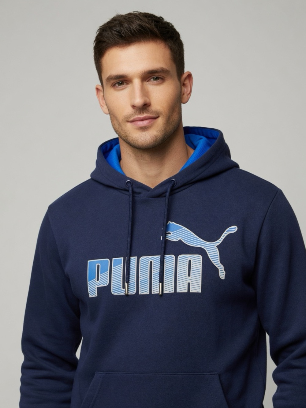 Puma Navy Blue Hoodie with Light Blue Logo